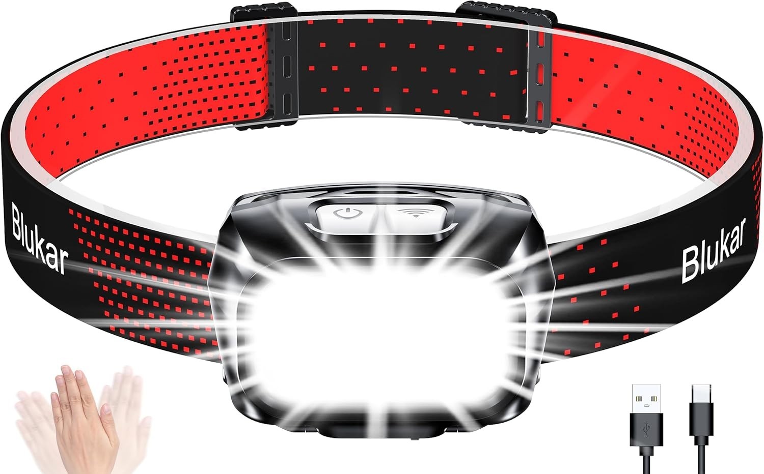 Super Bright Rechargeable Headlamp - 8 Modes Motion Sensor & Waterproof Design