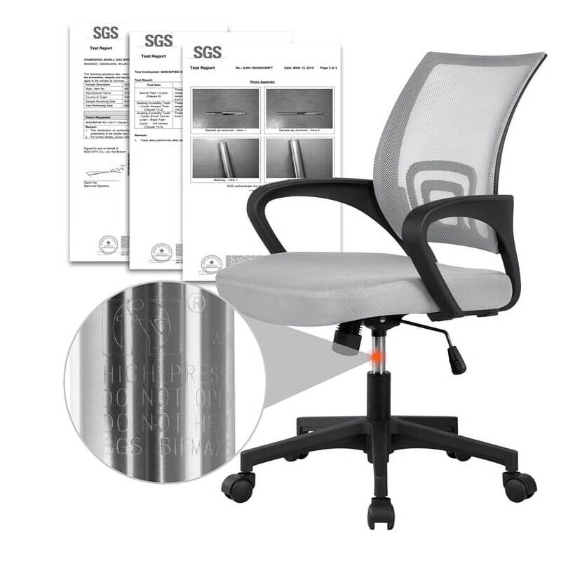 Ergonomic Adjustable Mid Back Mesh Swivel Office Chair with Armrests, Gray