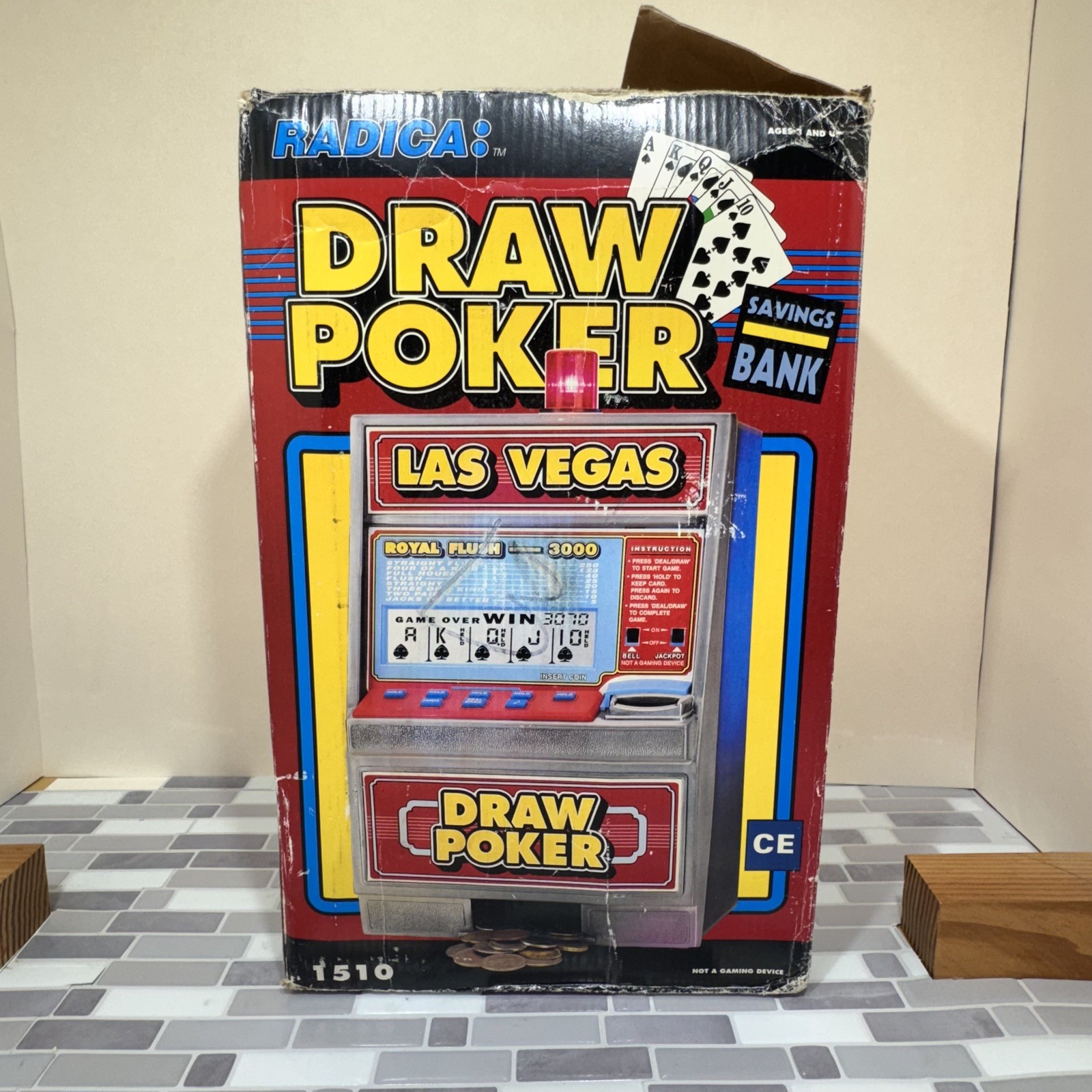 Vintage Radica 90s Draw Poker 1992 Las Vegas Red Electronic Game Coin Bank 1510