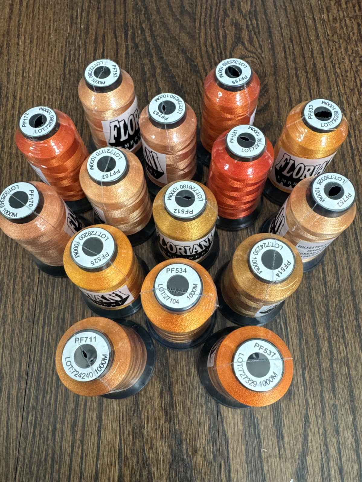 Lot of 15 Sealed FLORIANI Embroidery Thread Spools 1000m each. Variety Of Orange