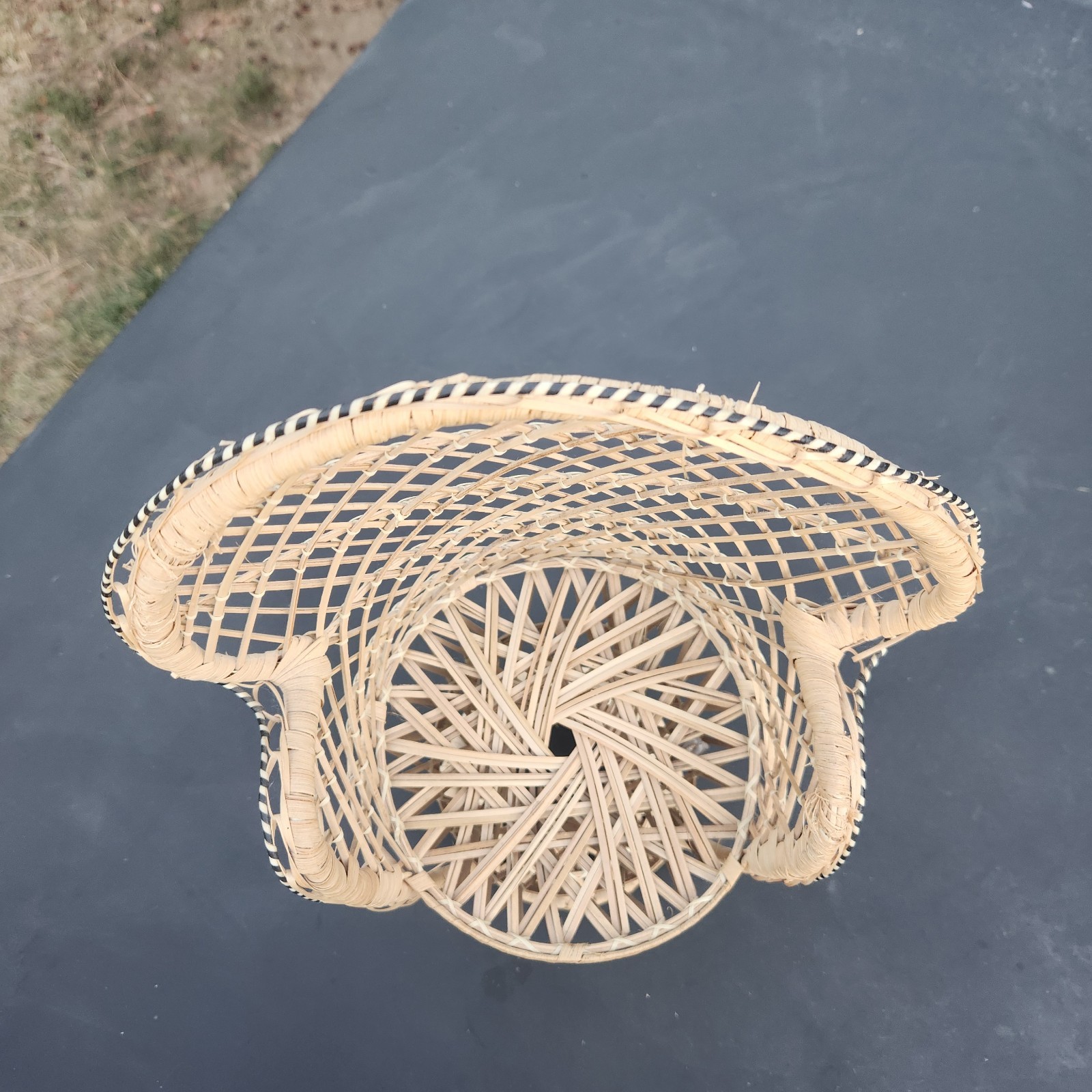 Vtg Peacock Fan Back Rattan Chair 16” Plant Stand Wicker Boho