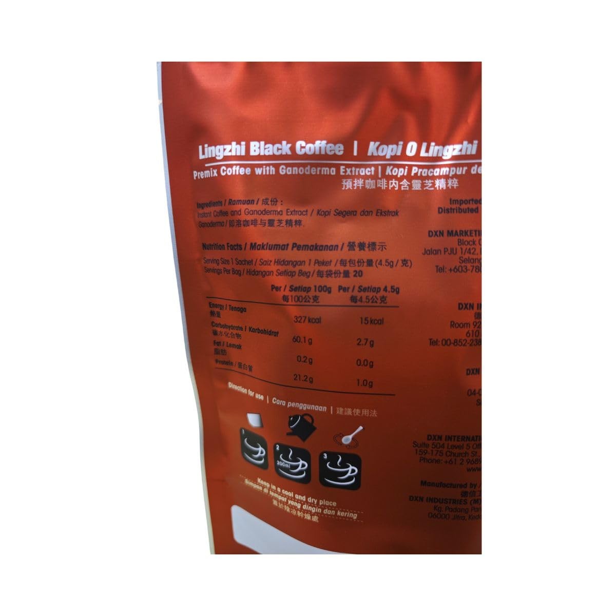 DXN Lingzhi Black Coffee 3 in 1 Instant Coffee Mix 20 Sachets