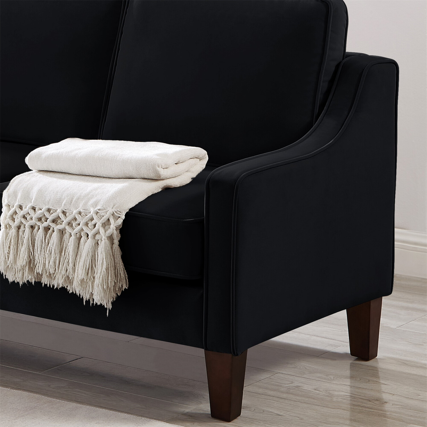 3-Seater Upholstered Sofa Couch Loveseat Sofa Modern Living Room Sofa Black