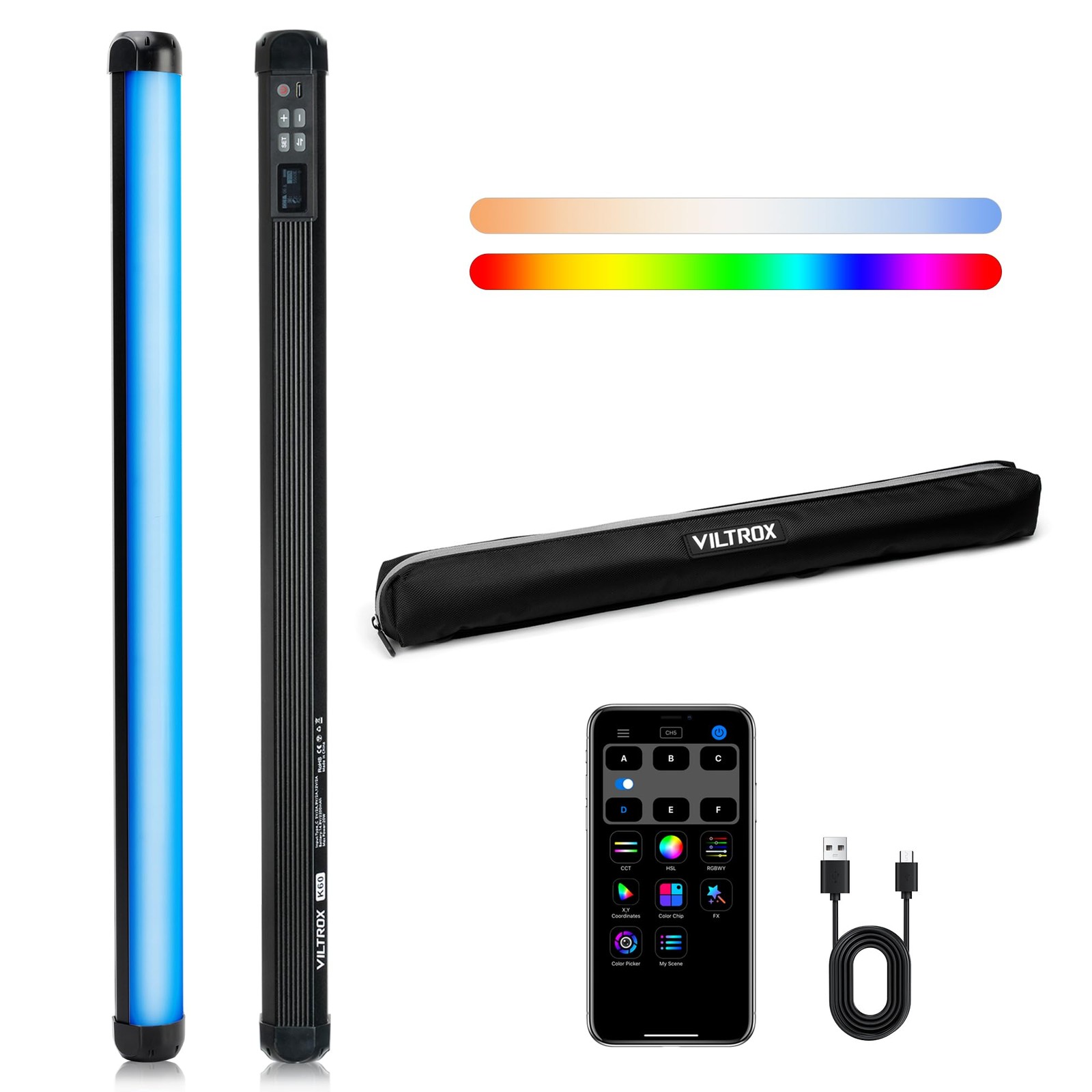 58cm 20W RGB Light Stick,1920LM 2500K~8500K TLCI≥97 LED Photographye Tube Lig...