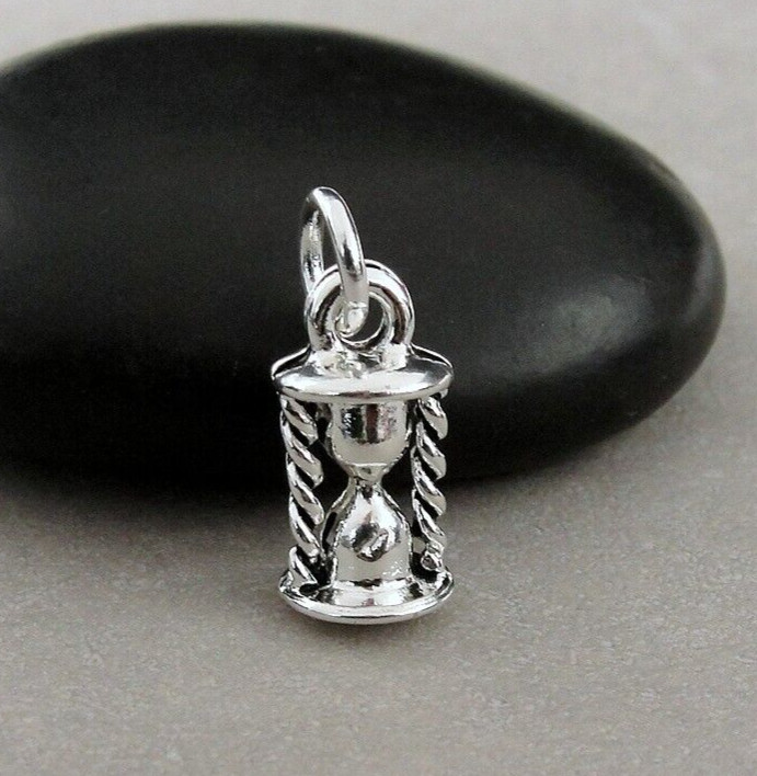 Silver Hourglass Charm - Sand Timer Charm - Timepiece Charm Pendant