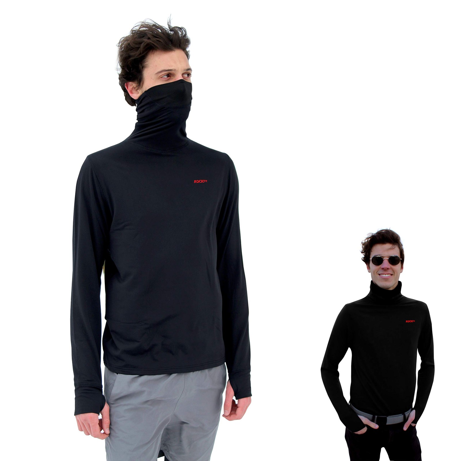 ROCKY Face Mask Shirt - Mock Turtleneck (Gaiter-Neck Medium, Black
