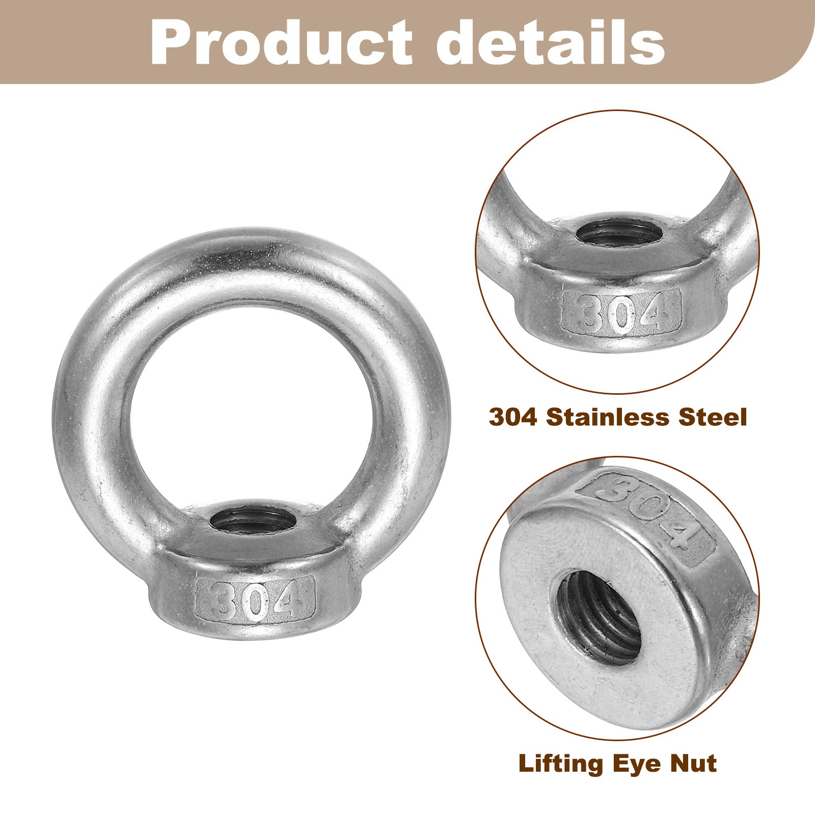 2 Pcs M12 Lifting Eye Nut Stainless Steel Ring Shape Female Thread Nuts Fastener