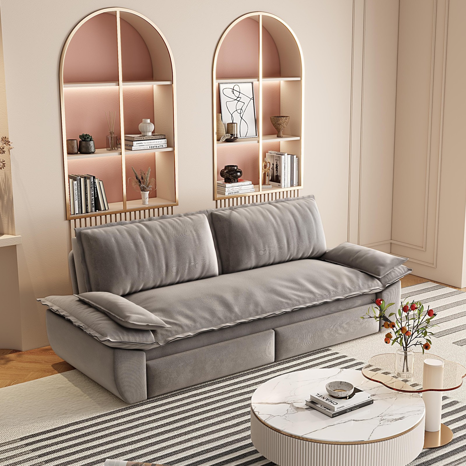 73.2" Queen Pull Out Sofa Bed,3-in-1 Convertible Sleeper Sofa,Multi-Functio