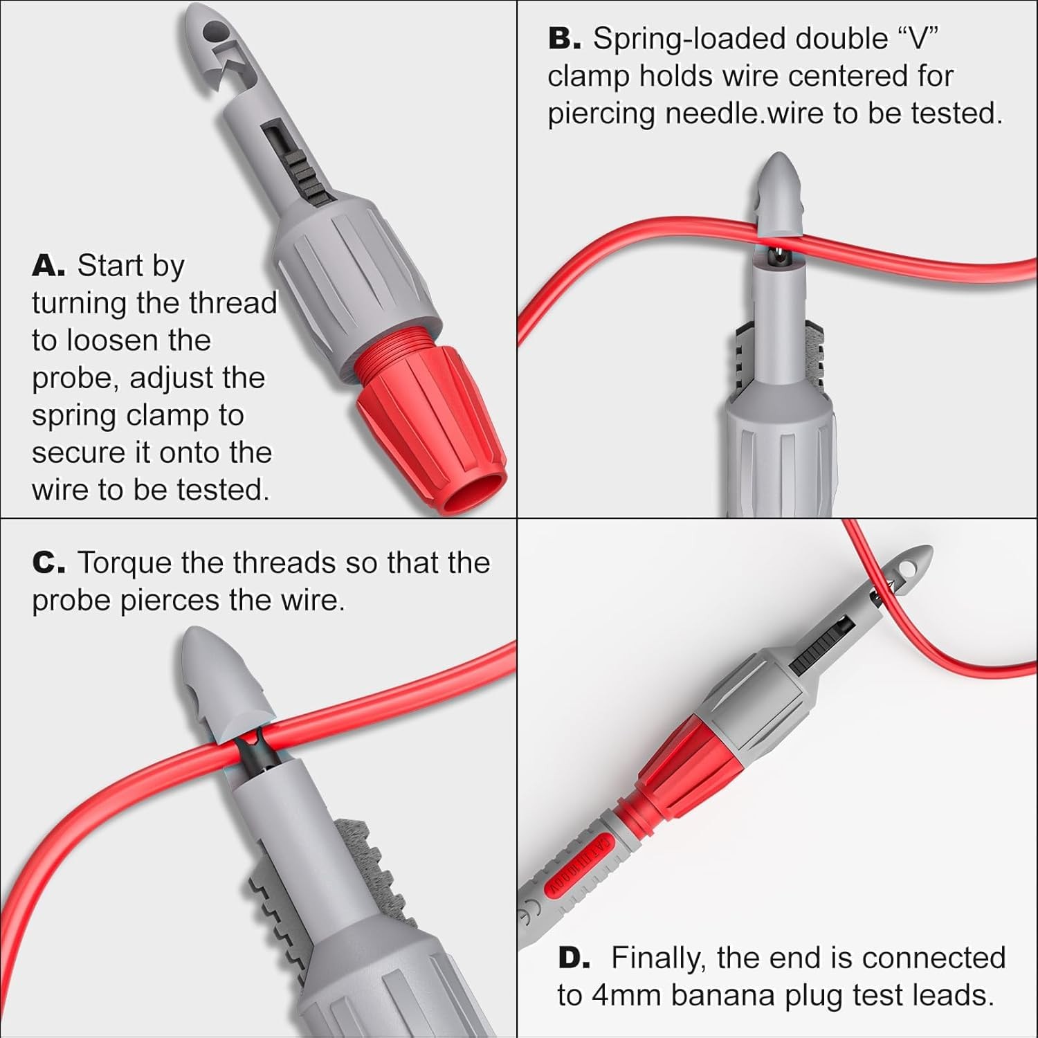 2pcs Wire Piercing Probe Kit, Insulation Puncture Wire Probe Piercing Clip Te...