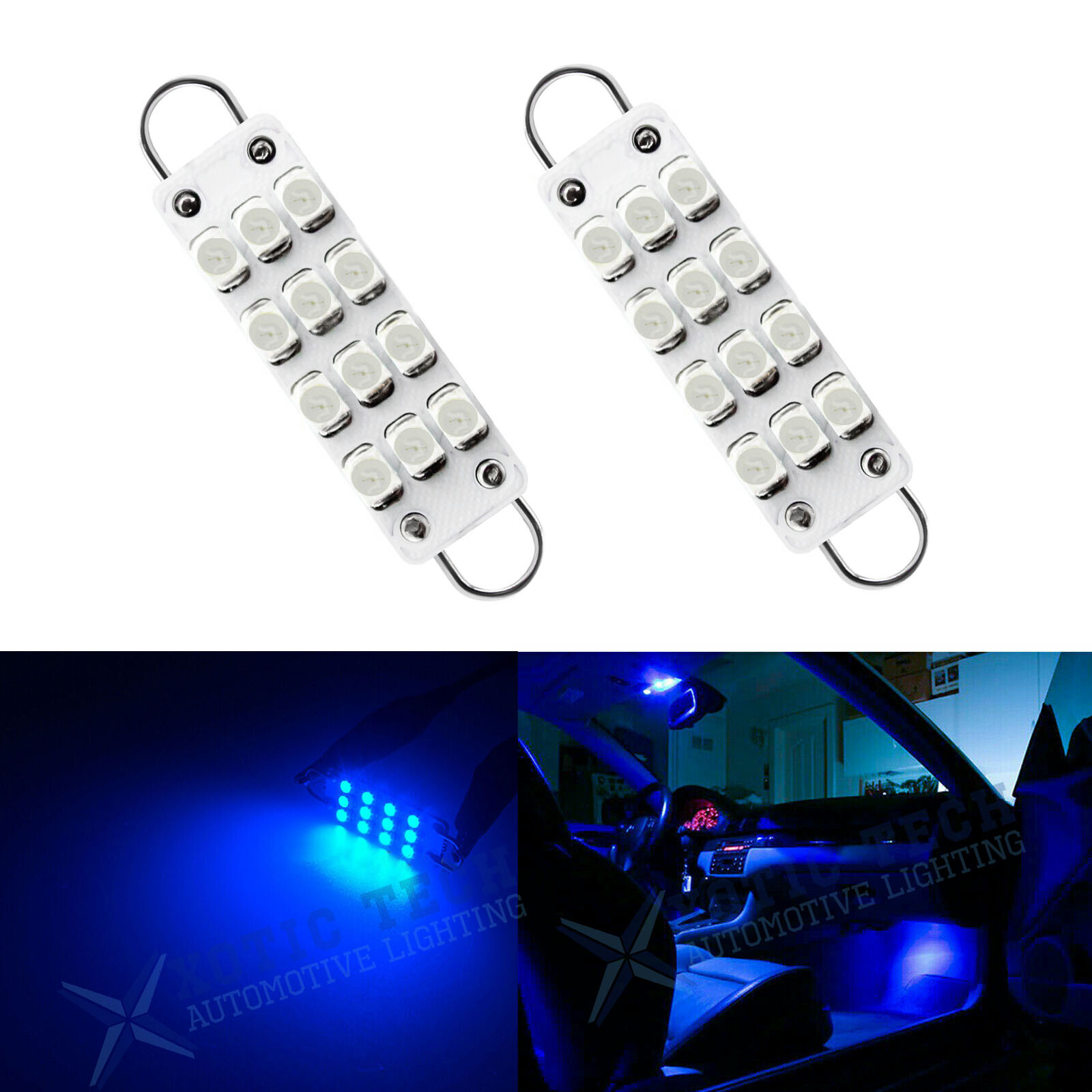 44MM Blue 12-SMD 211-2 Rigid Loop Festoon LED Bulbs For Door or Trunk Lights
