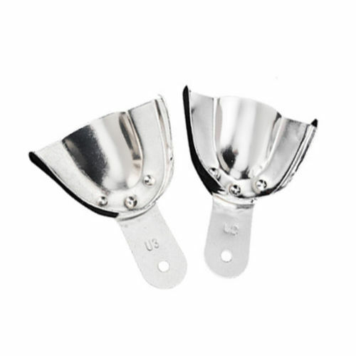 1 Pair Dental Impression Tray Aluminium Upper Lower Unperforated No Hole Large