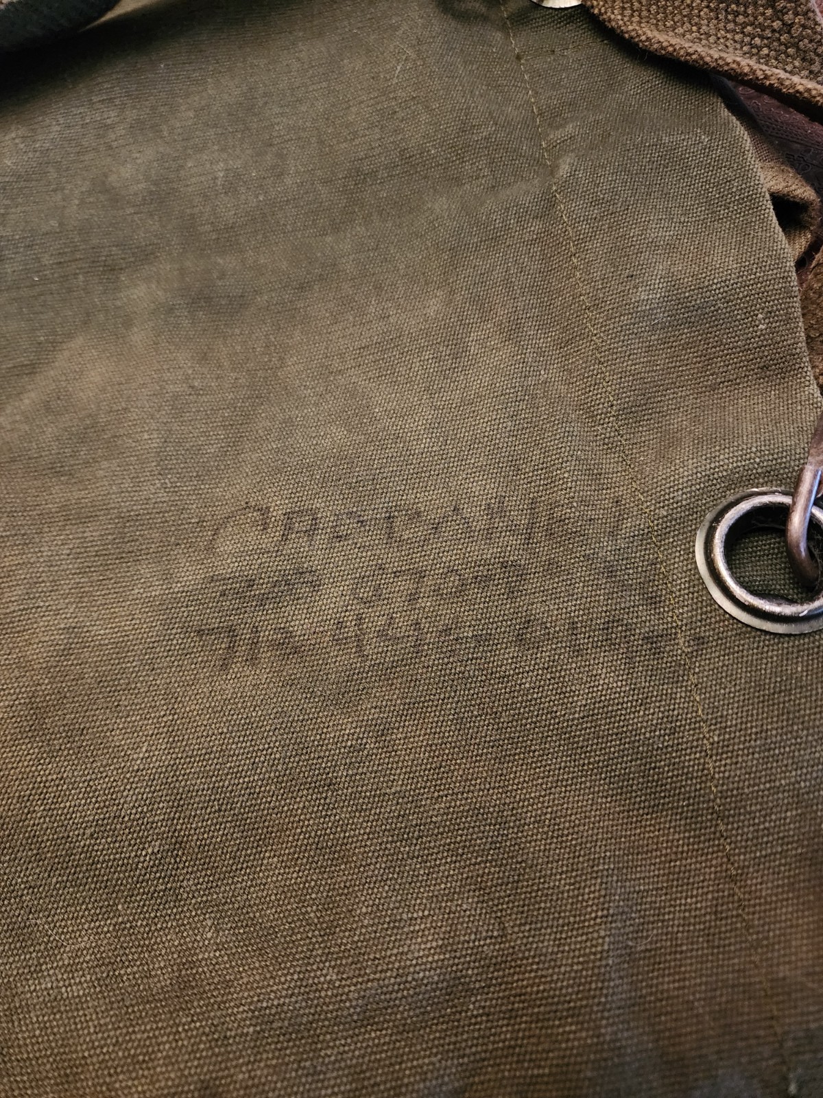 Vintage US Military Duffel Bag. Top Load, Green Canvas, Handle & Strap.