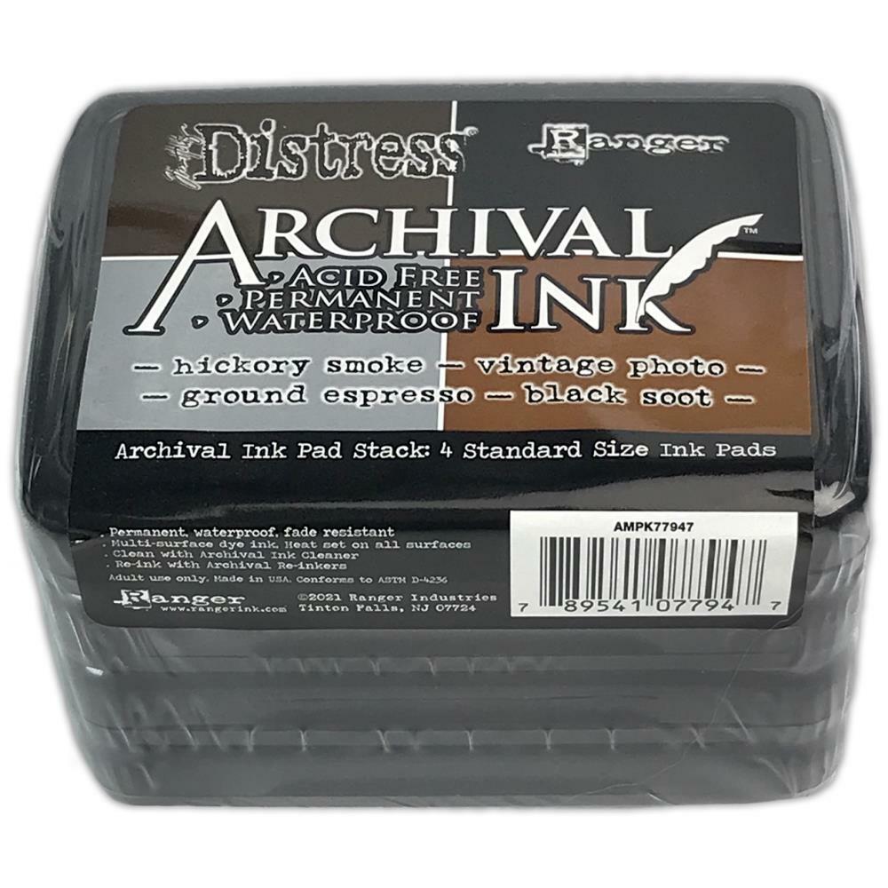 Ranger Tim Holtz DISTRESS Archival Ink "BASICS"-  4 Standard Size Ink Pads