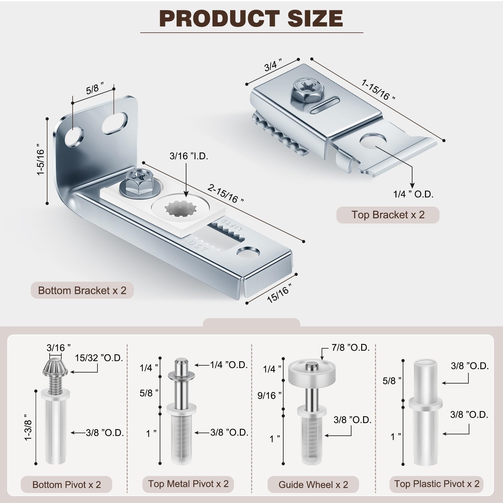 Bifold Closet Door Hardware Kit with Top/Bottom Bracket, Guide Wheel & Pivot...