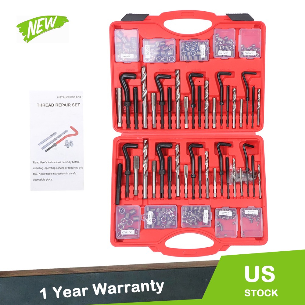 Helicoil Thread Repair Kit 338pcs SAE and Metric Rethreading Tool Kit 1/4"-1/2"
