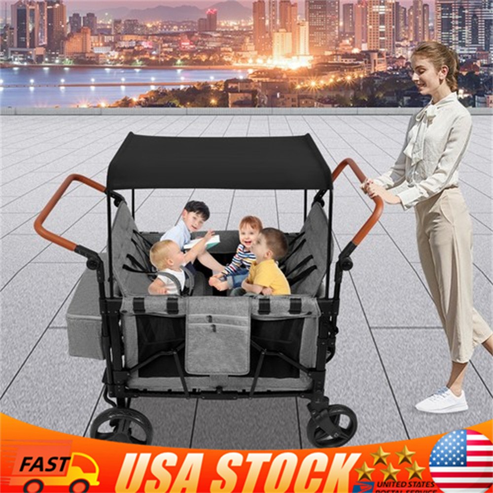4 Seater Stroller Wagon Premium Quad Stroller Wagon for 4 Kids with Canopy Fold.
