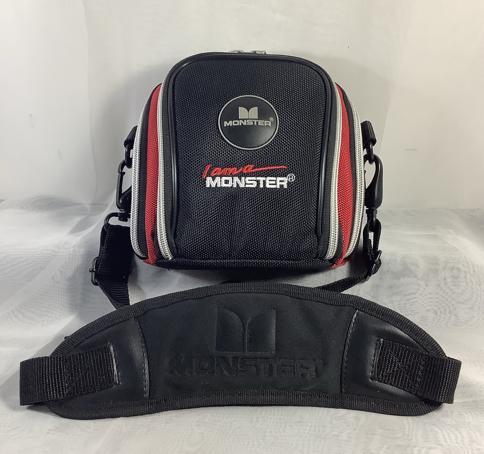 Monster Compact Camera Bag Case with Adjustable Shoulder Strap Black Red Silver