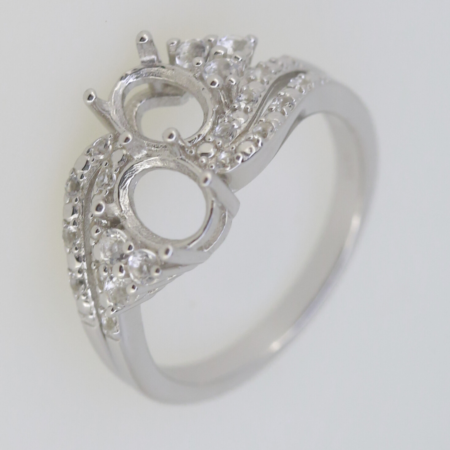 Sterling Silver Semi Mount Ring Setting Oval OV 7x5mm Twin Stone White
