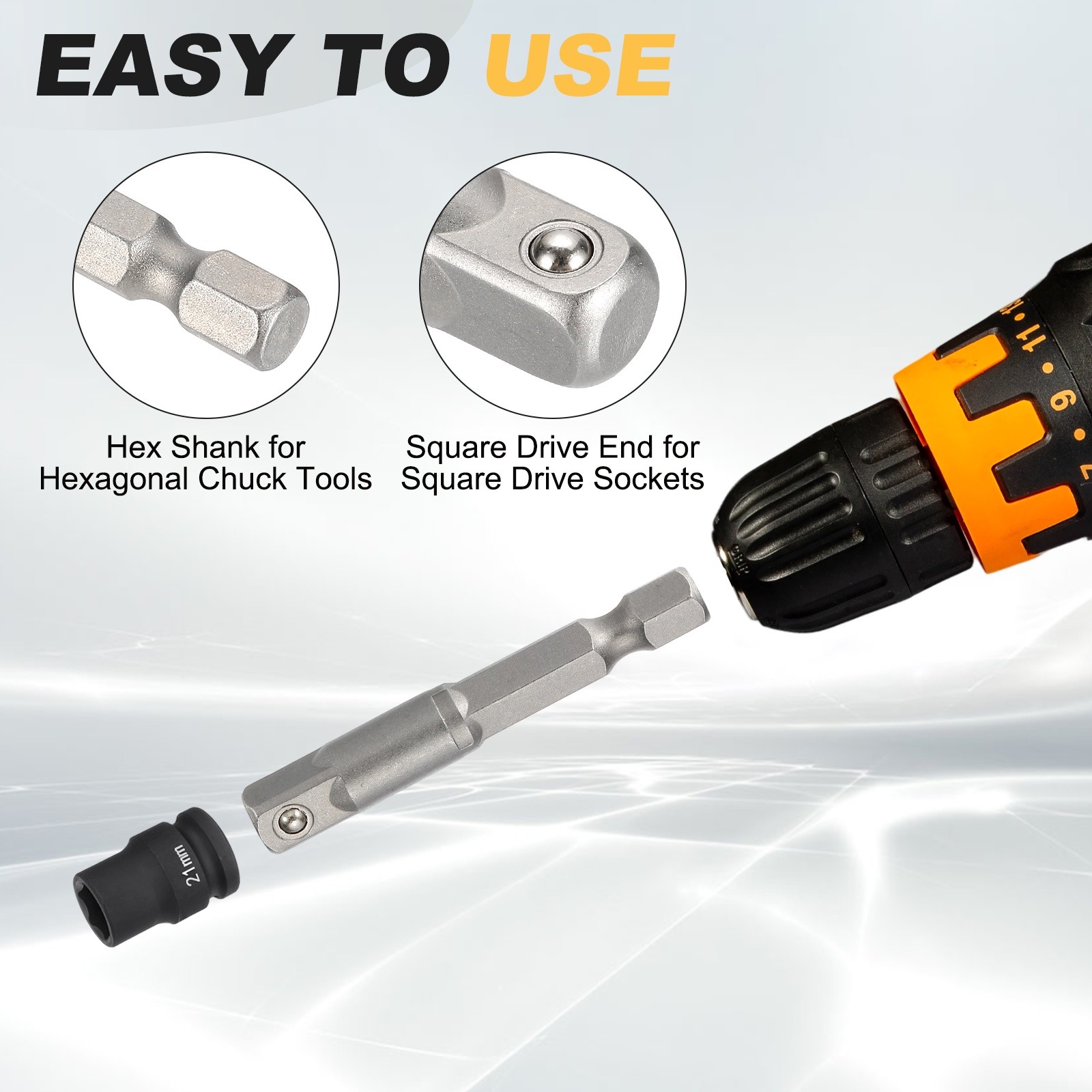6pcs Impact Socket Adapter 1/2" Square Drive 1/4" Shank 2" Long Extension Bit,