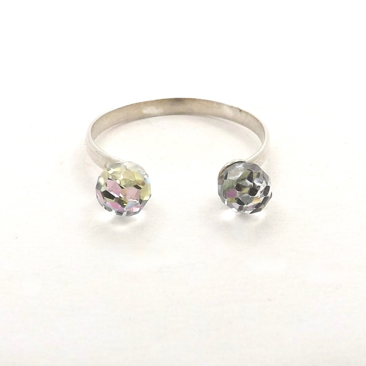 Sterling Silver Crystal Disco Ball Bead Toe Finger Band Ring Adjustable sz3 to 5