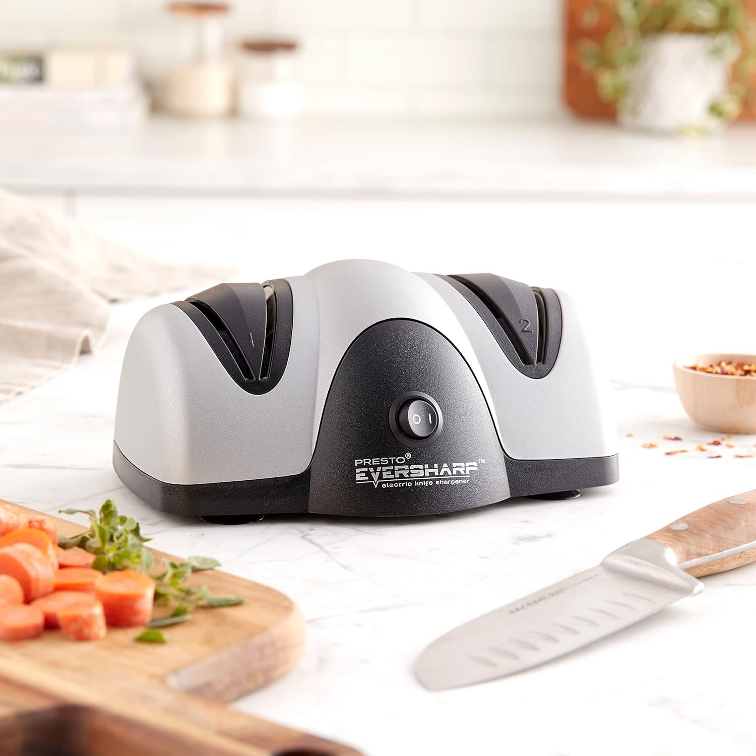 08800 EverSharp Electric Knife Sharpener, 2-Stage System, Silver/Black