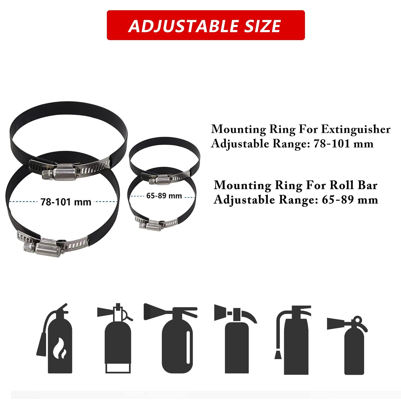 Quick Release Fire Extinguisher Mount - Aluminum Adjustable UTV Roll Black