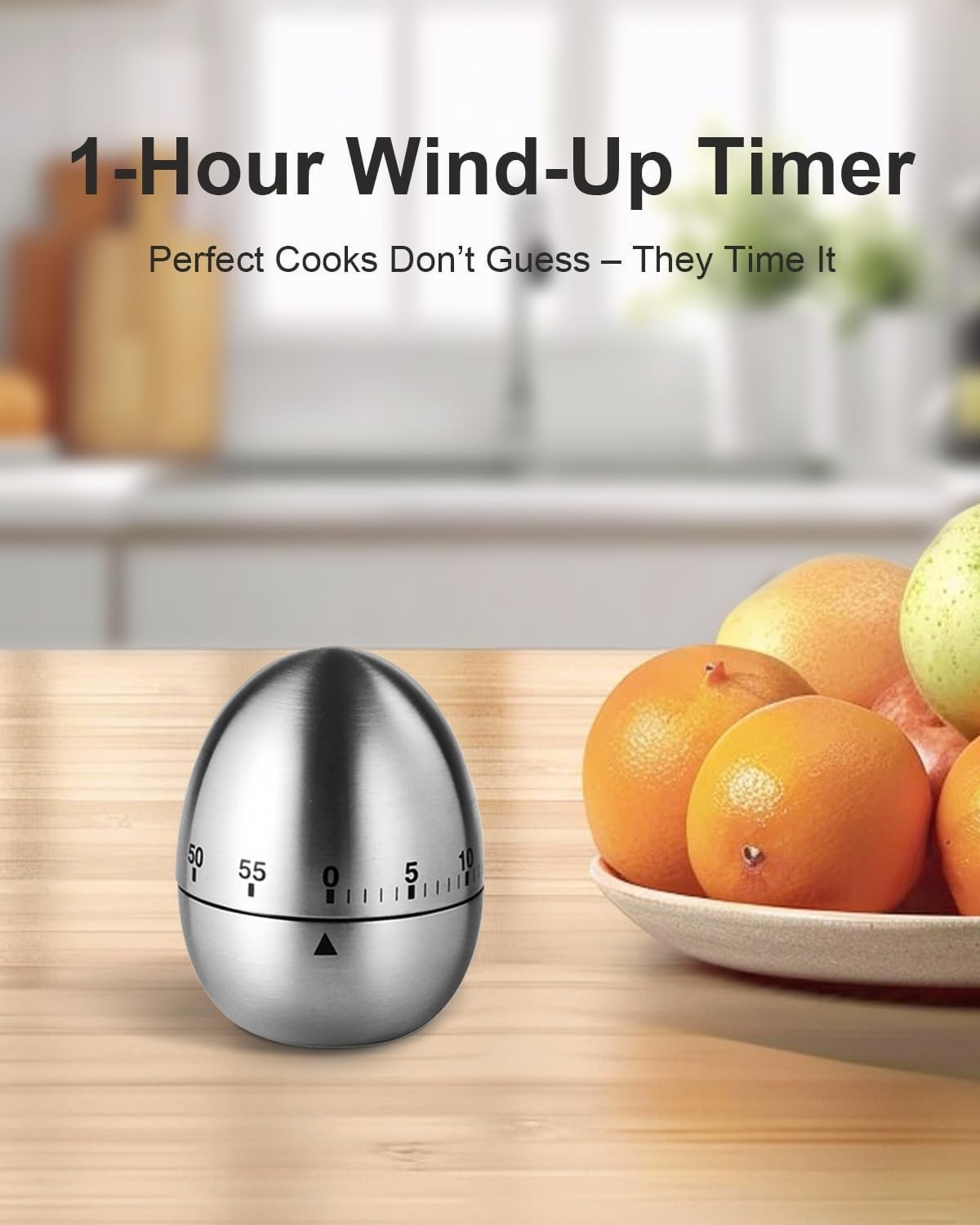 60 Min Mechanical Kitchen Timer Stainless Steel EggShape Cooking Countdown Clock