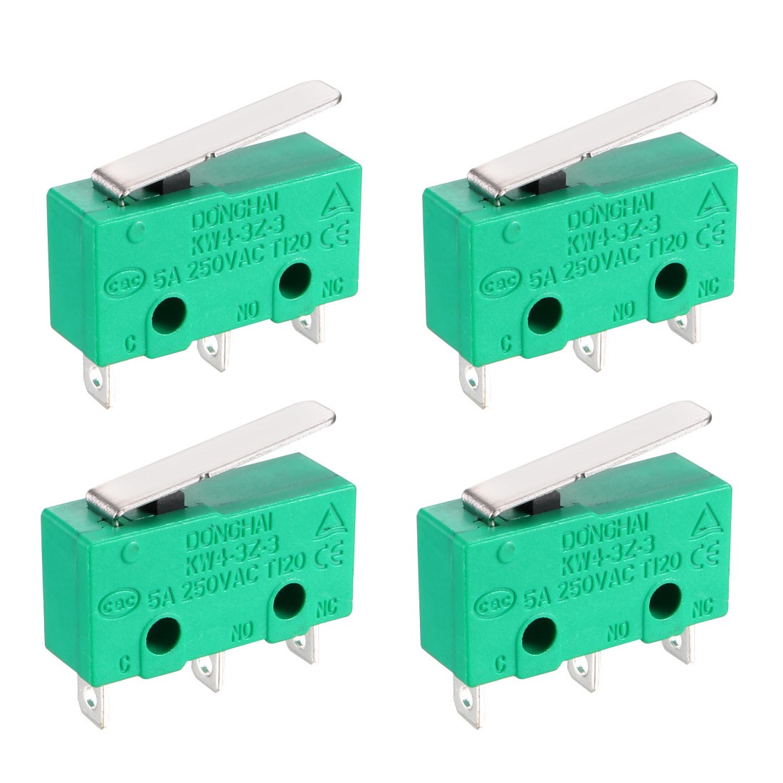 4X Micro Limit Switch SPDT NO NC 3-PIN Momentary Short Straight Lever Green