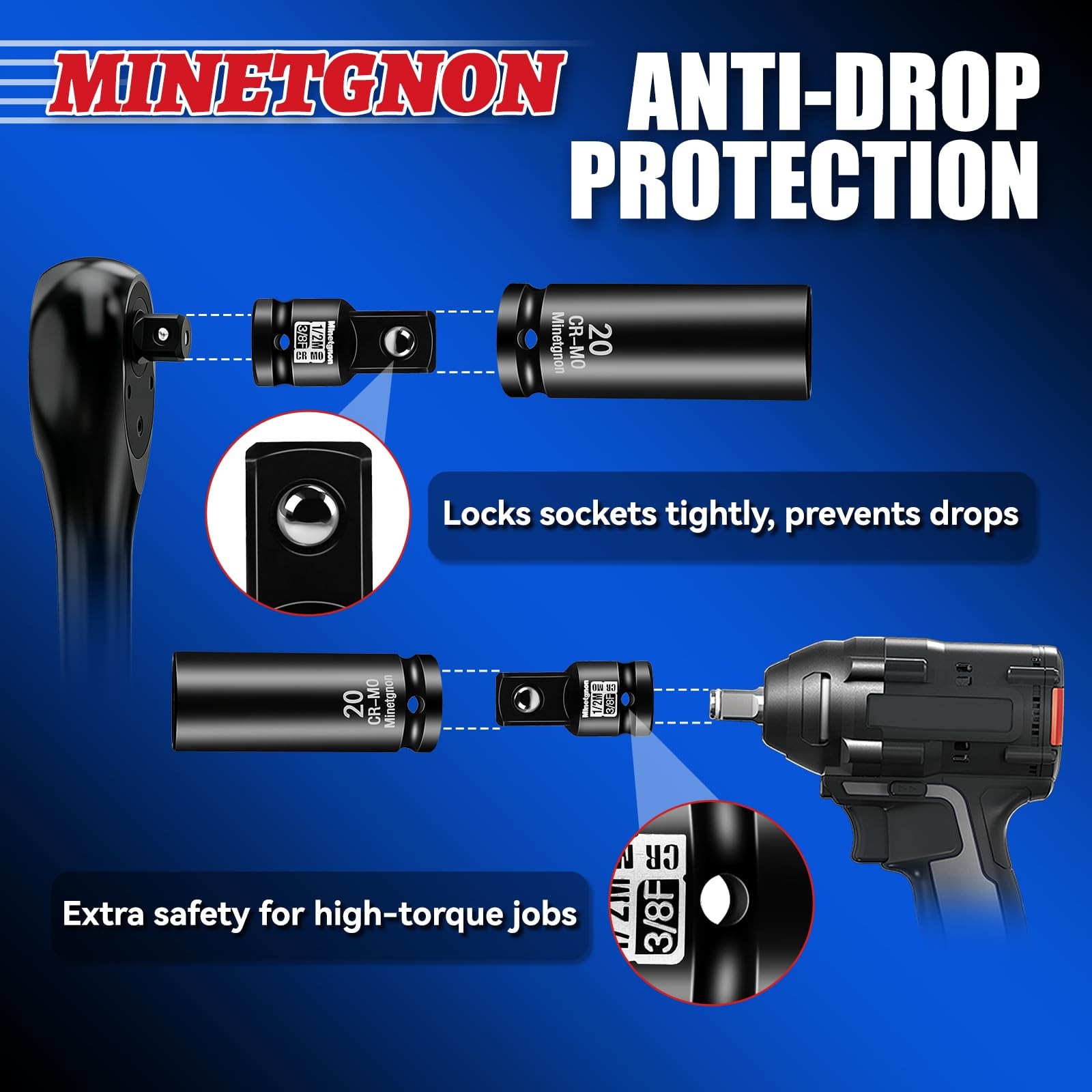 Minetgnon 2pcs 1/2M to 3/8F socket adapter