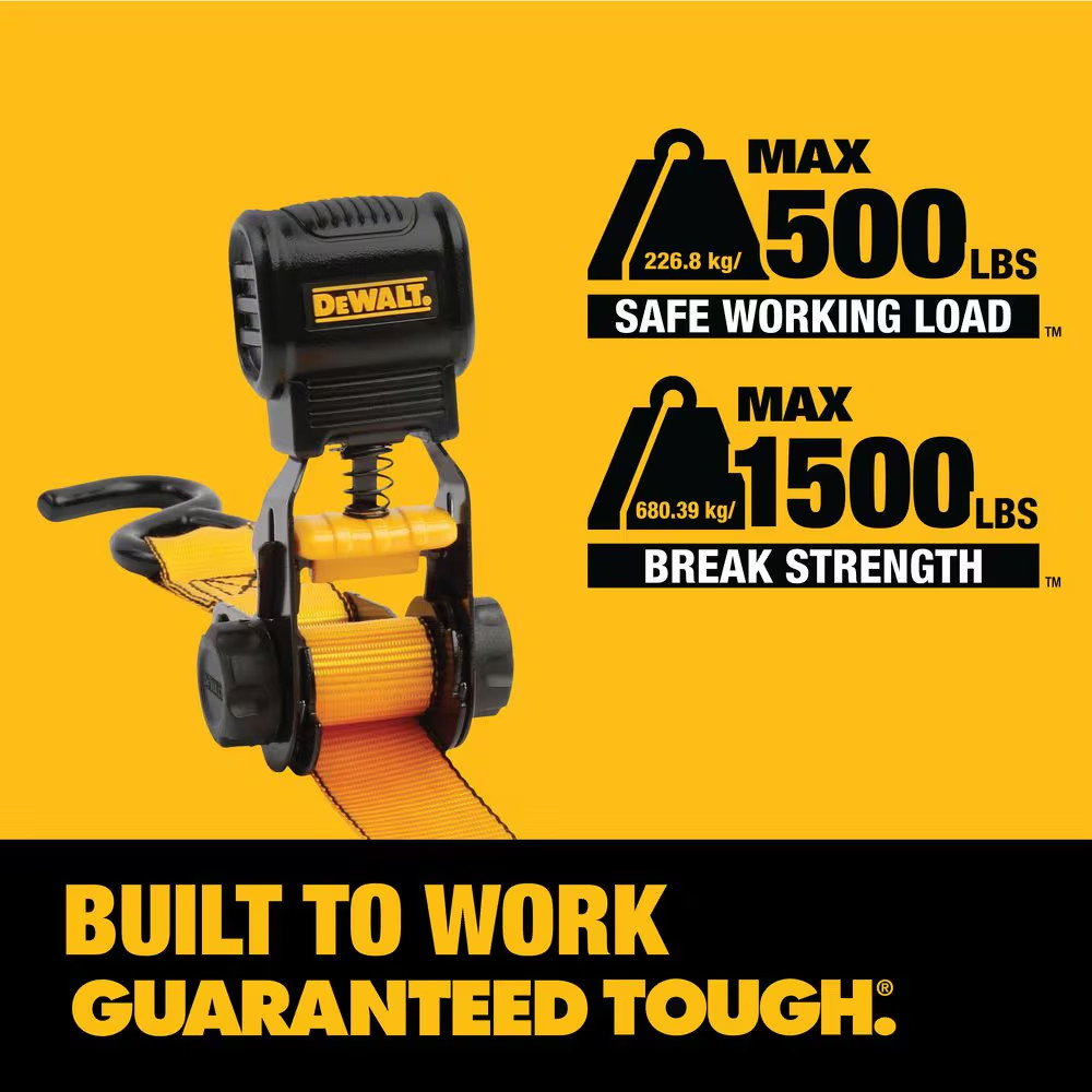 DEWALT 1.0 In. X 12 Ft. Ratchet Tie-Down Straps 1500 Lbs. Break Strength (4-Pack