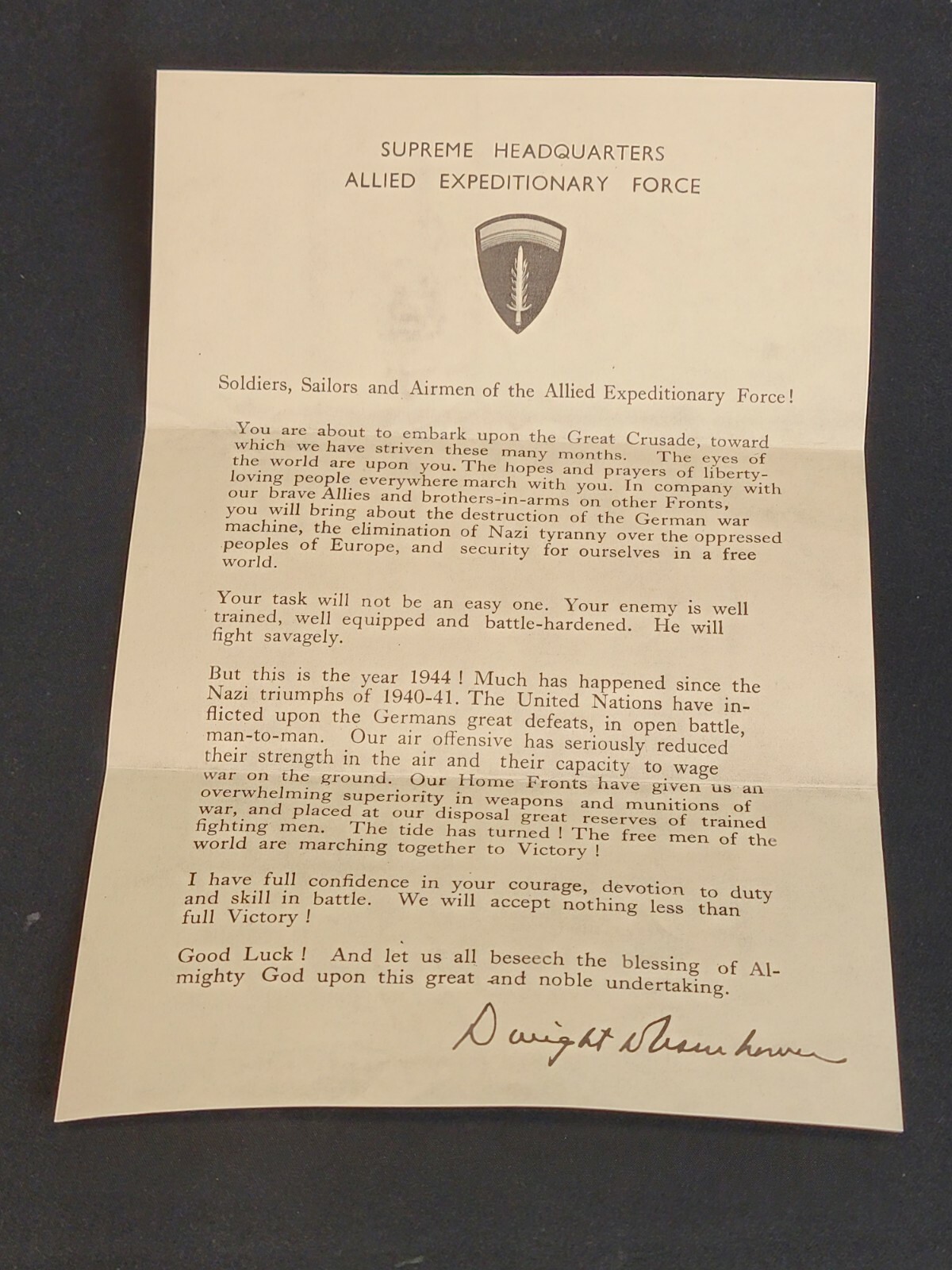 WW2 Eisenhower D-Day Letter