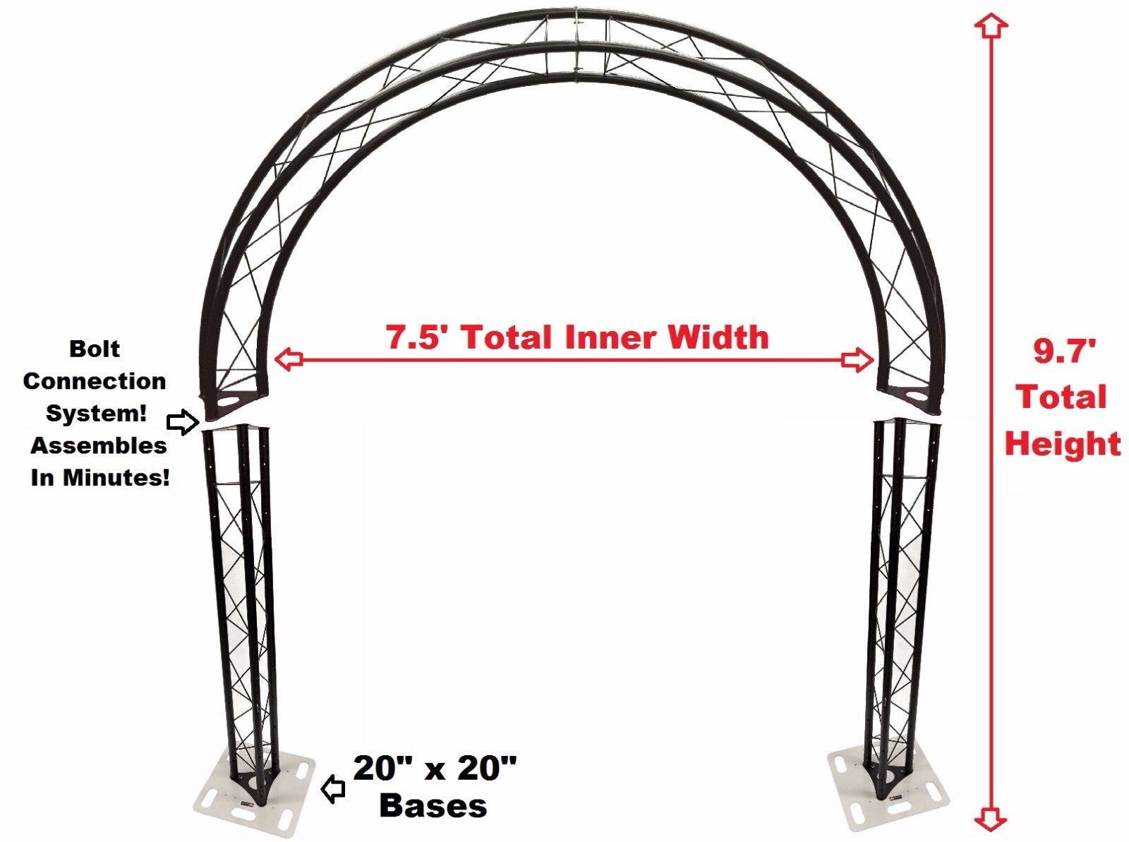 BLACK TRUSS ARCH KIT 9.7FT Height Mobile Portable DJ Lighting System Metal Bolts