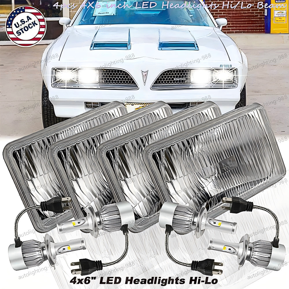 4pcs 4x6"GLASS LED Headlights Hi-Lo Beam Fit Pontiac Firebird Trans AM 1977-1981