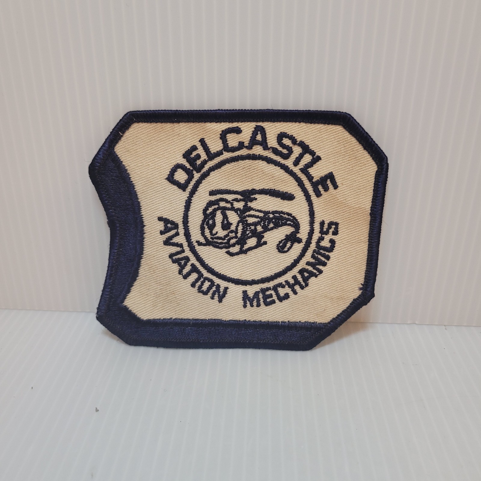 Vintage Delcastle Aircraft Mechanics Patch ~Blue/White w/ Helicopter