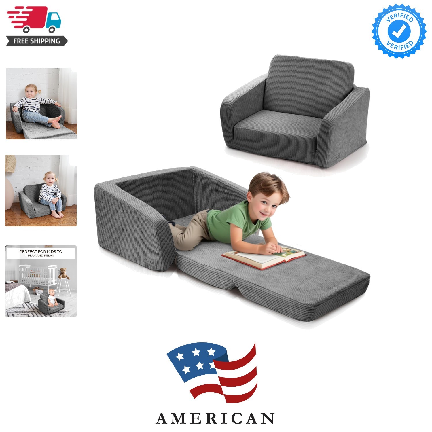 Comfy Kids Chair for Toddler - Stylish 2 in 1 Lounger Made of Memory Foam Eas...