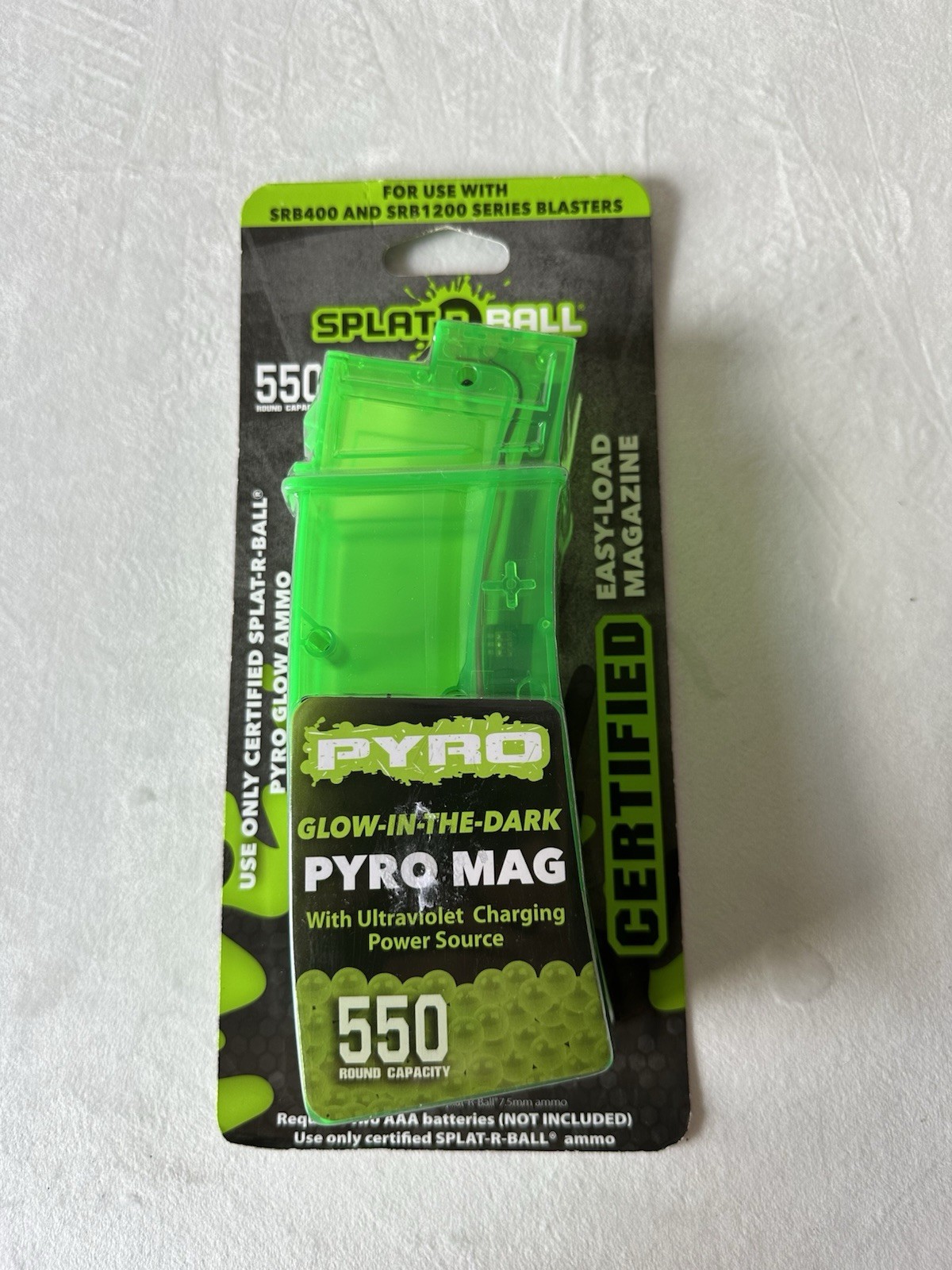 Splat R Ball 550 Round Pyro Glow in the Dark Easy Load Magazine 7.5 mm ammo