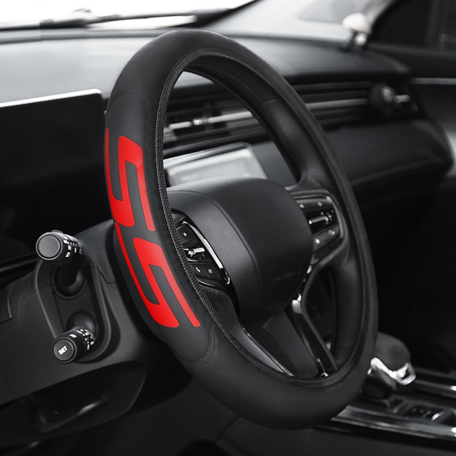 Leather Steering Wheel Cover Compatible with Chevy Camaro SS Cars Accessories, U