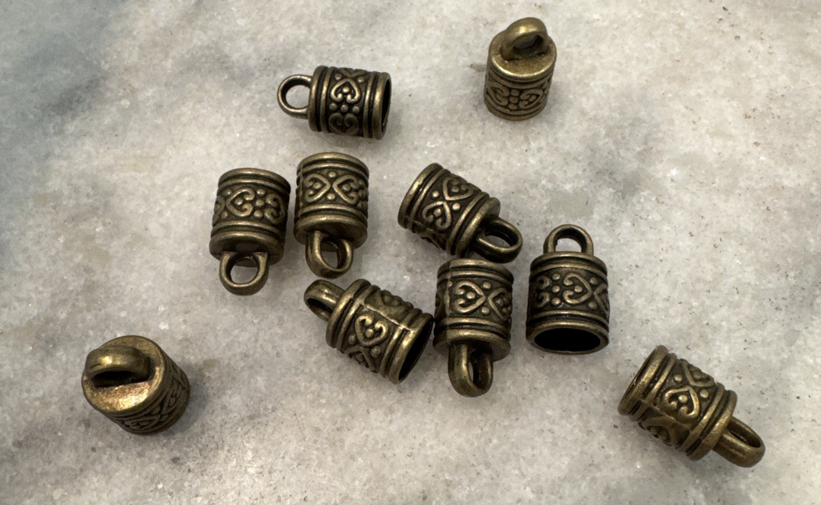 10 Bronze Cord End Caps Loop Tip Terminators Jewelry Bead Findings 15mm x9mm