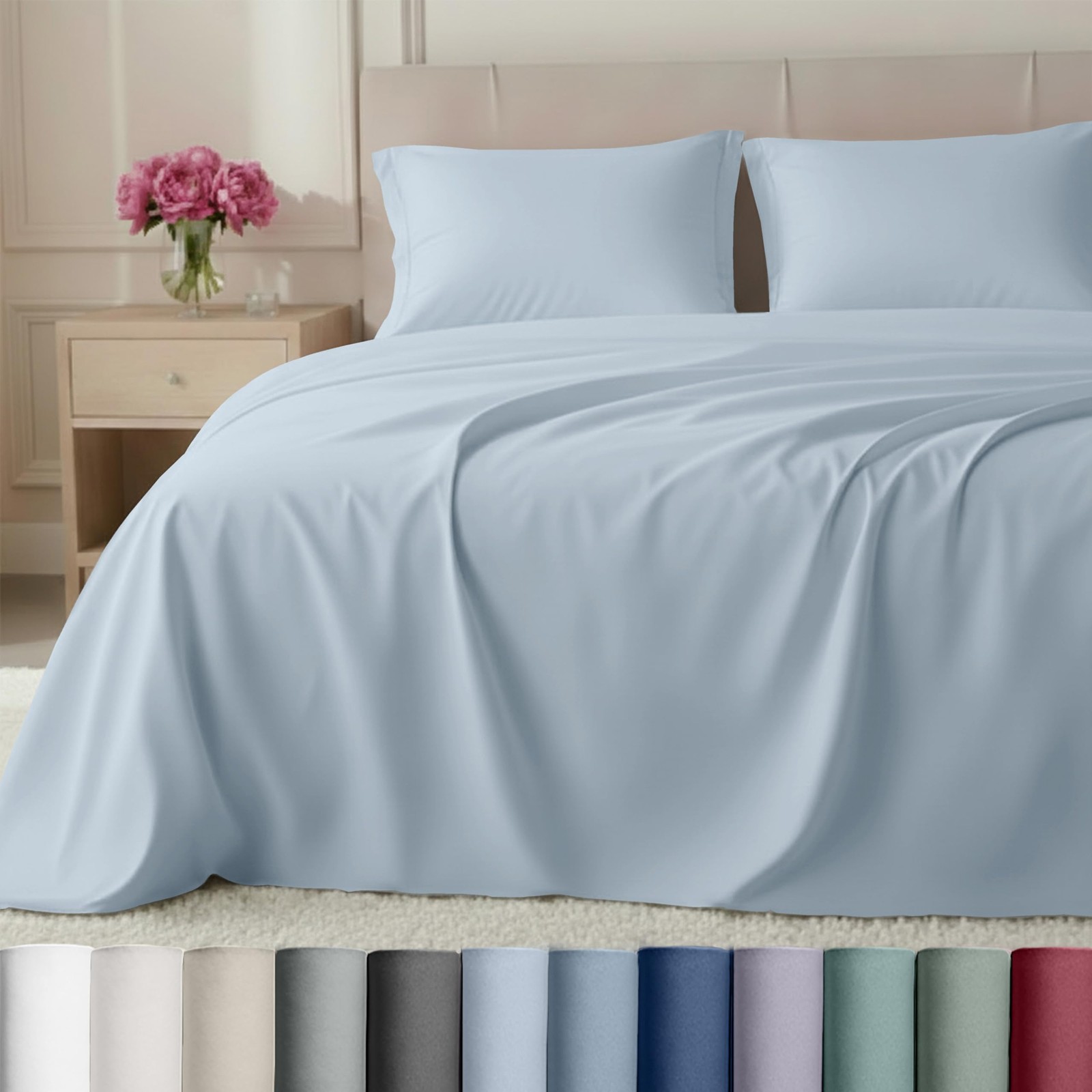 King Sheet Set 800 Thread Count 100% Cotton Deep Pocket Blue Grey Tone Design