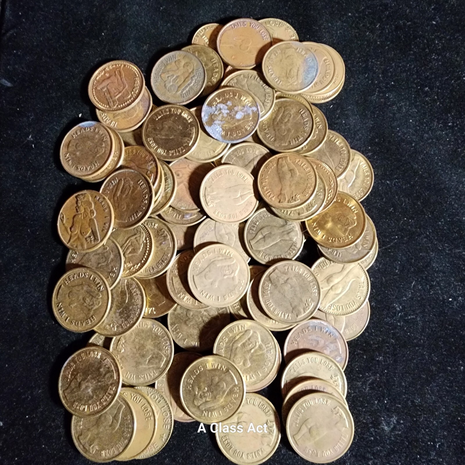 75 Vintage "Heads I Win Tails You Lose", Etc. Nude Novelty Flipping Tokens T7201