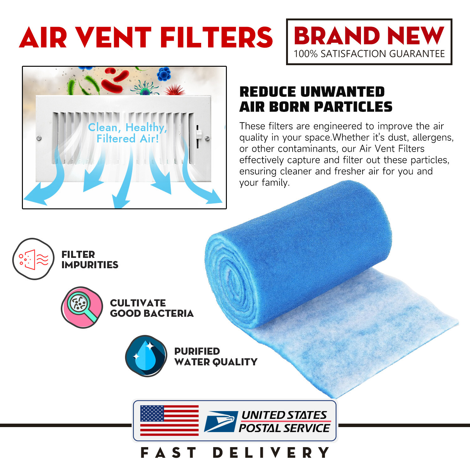 1Pack Blue White Bonded Aquarium Media Pad 12" Wide Fiber Floss Filter Material