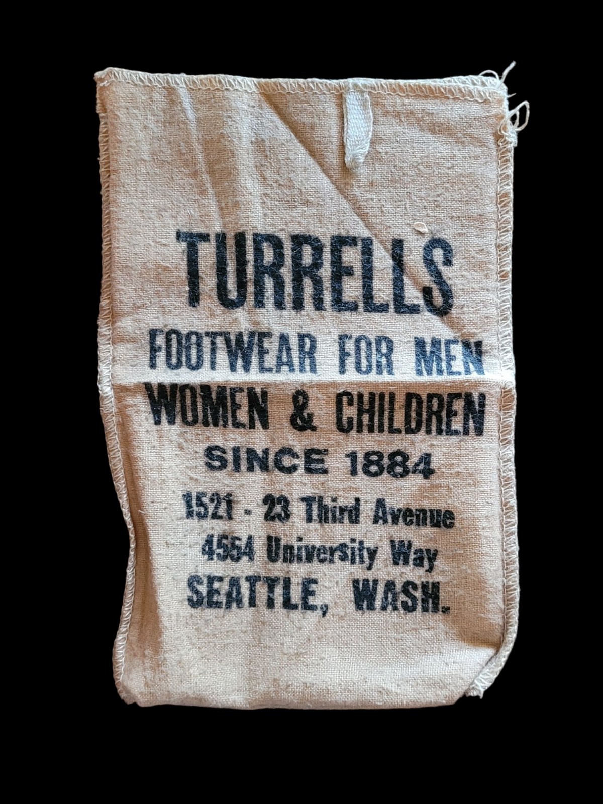 Turrells Footwear Shoes Dustbag Polishing Cloth Historic Seattle c.1920s/30s
