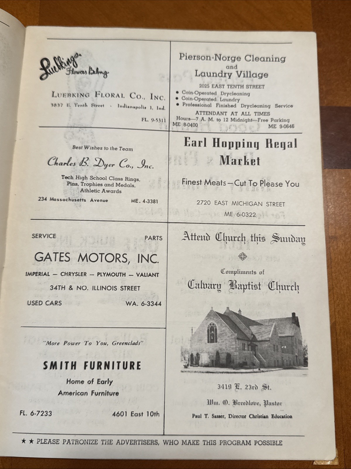 1963 Indianapolis High School Basketball Game Program, Tech vs Ben Davis