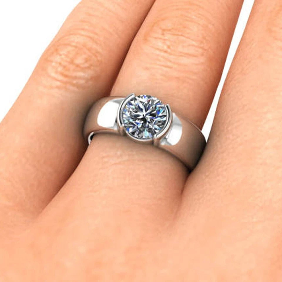 Round Cut 1.50 Ct VVS1 Diamond Lab-Created Engagement Ring 14K White Gold Finish