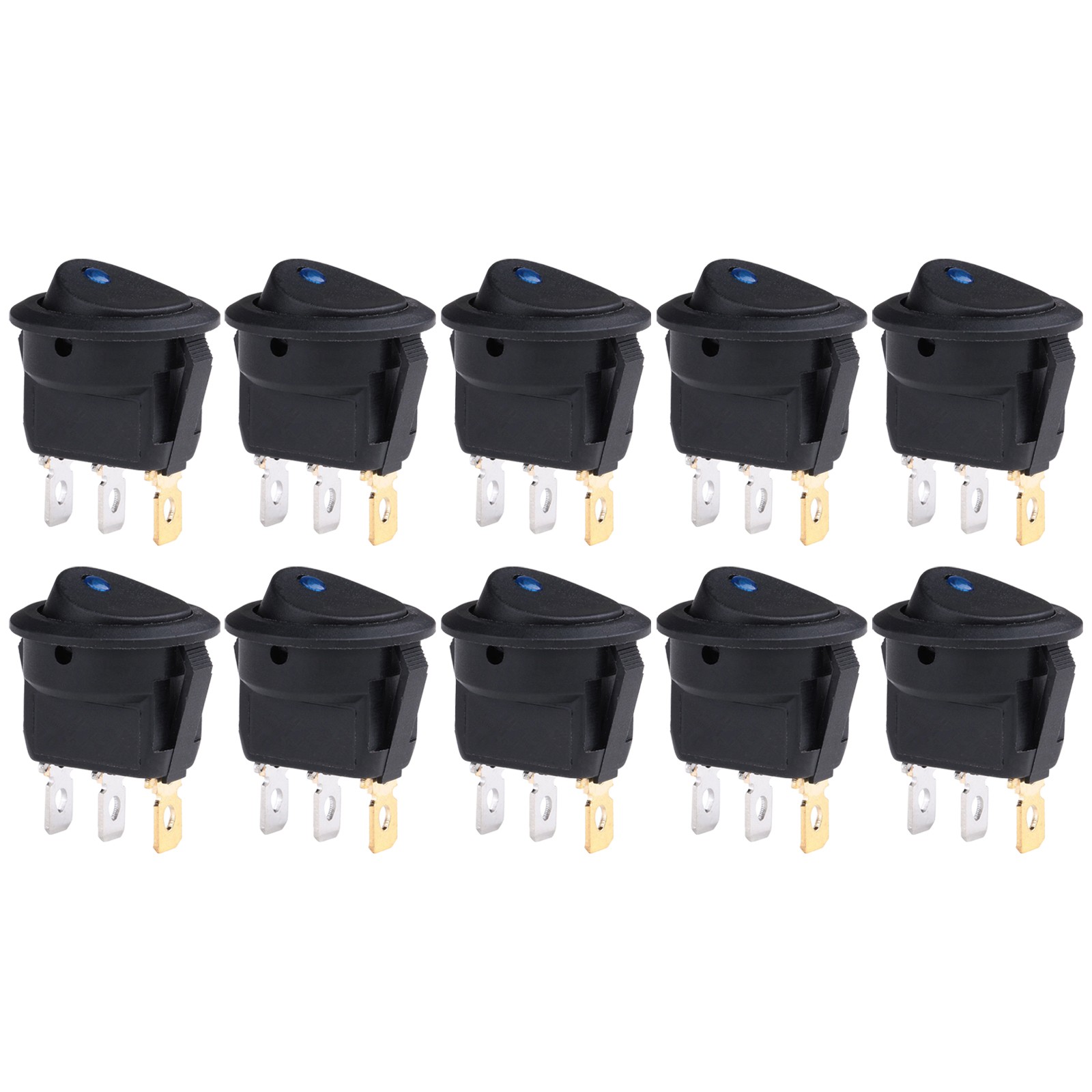 10 Pack 12V Car Round Rocker Dot Boat Blue LED Light Toggle ON/OFF Switch B