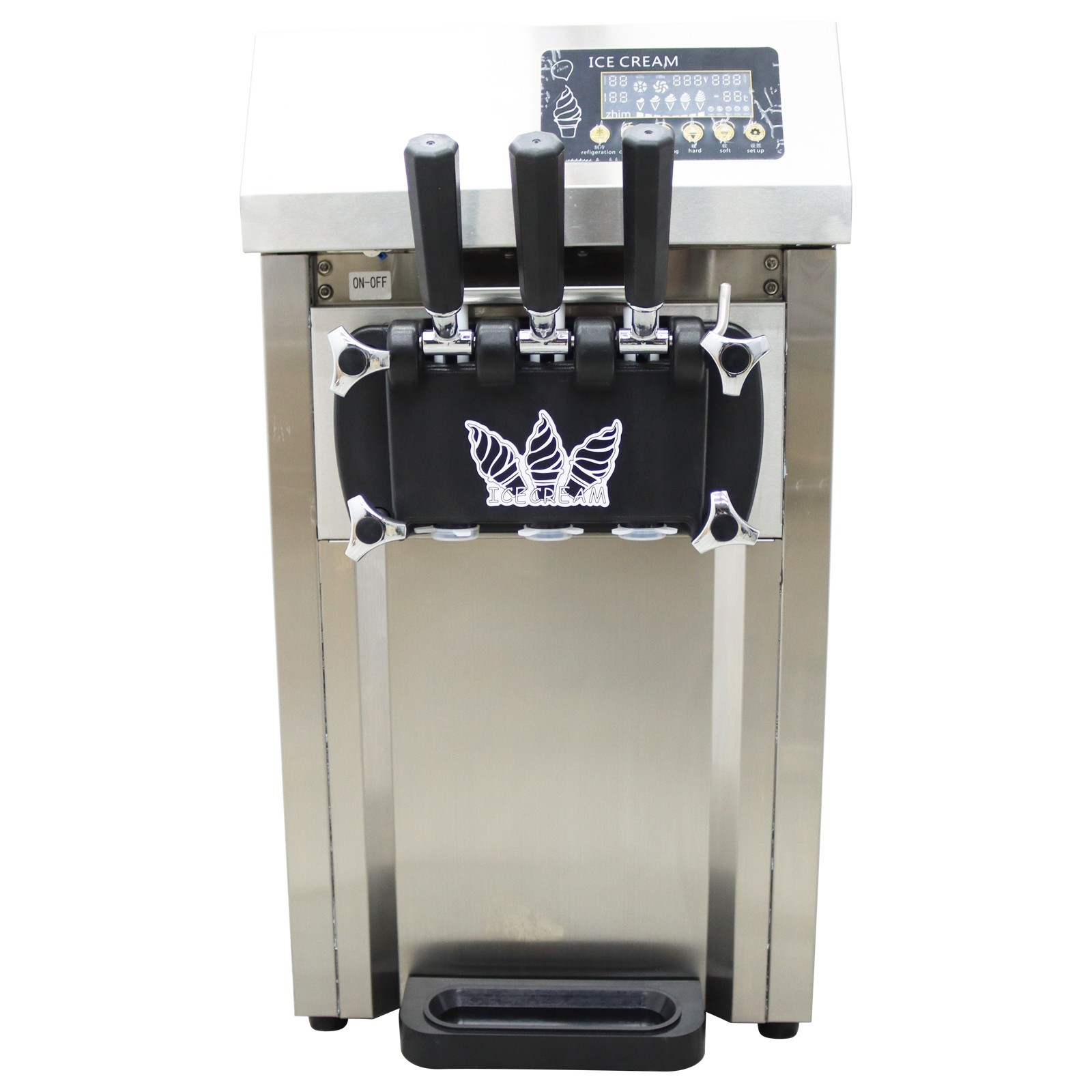 110V Commercial Automatic Double Cylinders Soft Serve Ice Cream Maker 3 Flavors