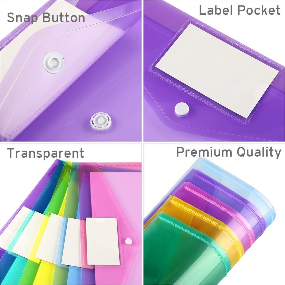 12 Pack Folders Plastic Envelopes with Snap Closure, Clear Plastic File Folde...
