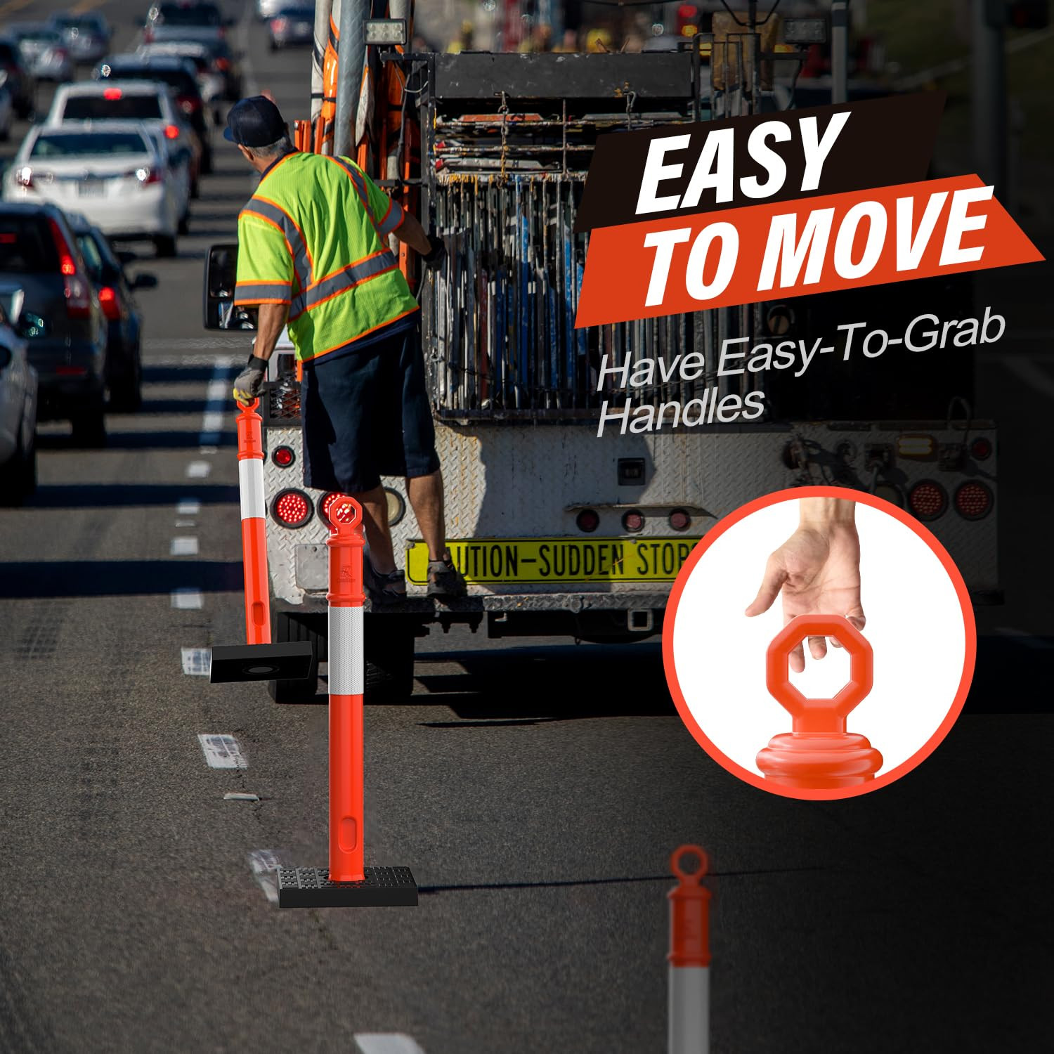 45 Inch Delineator Post with Base, Portable Orange Traffic Delineator Posts Cone