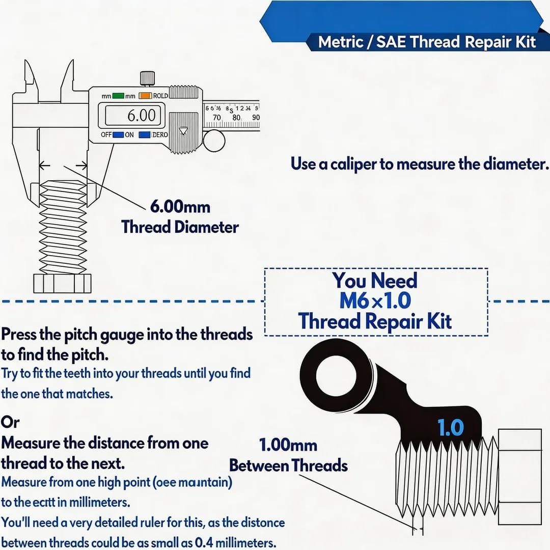 M10x1.25 Thread Repair Kit FOR Stripped Bolt Threads Helicoil Insert Tool