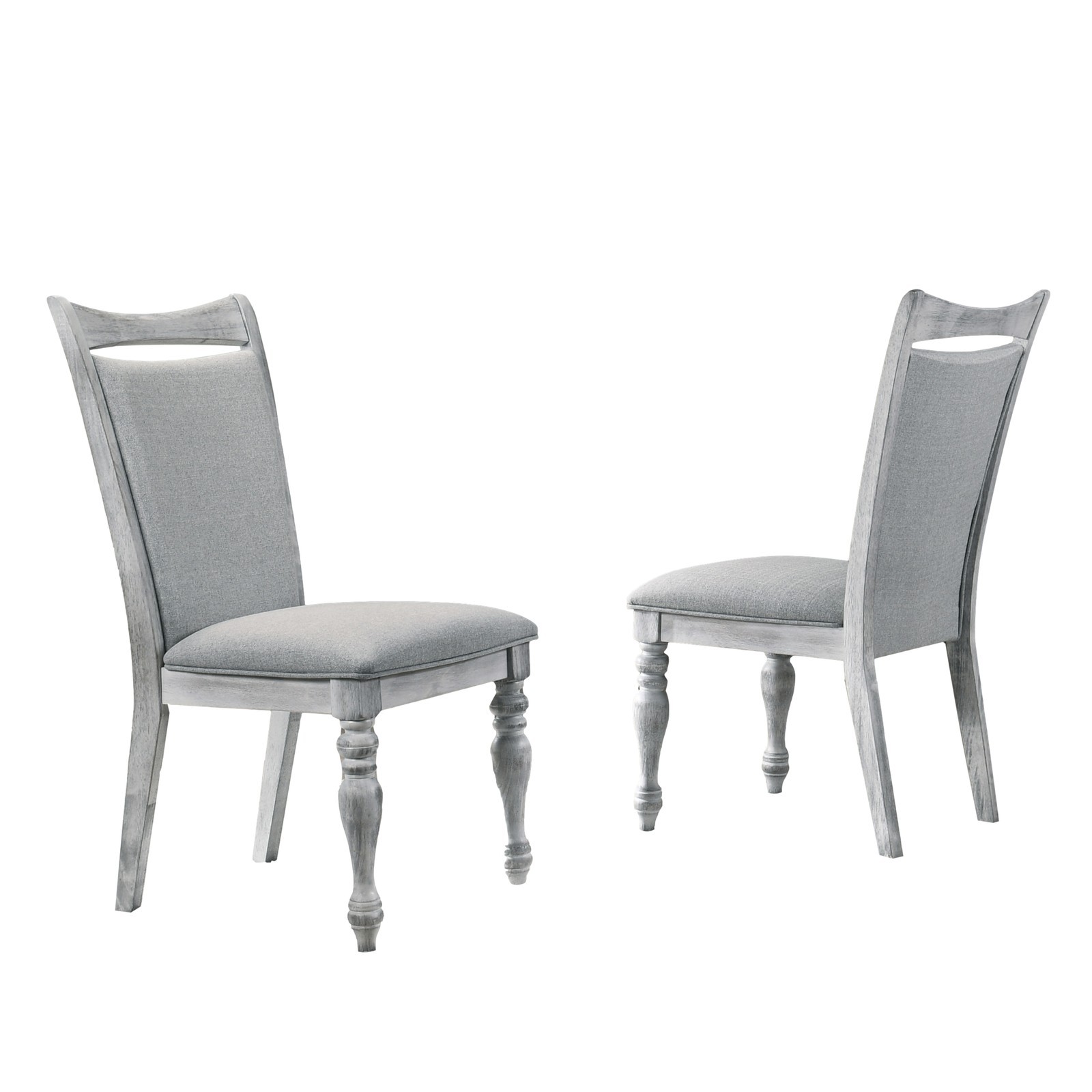 Upholstered Turned Leg Dining Chairs, Set of 2, Rustic White